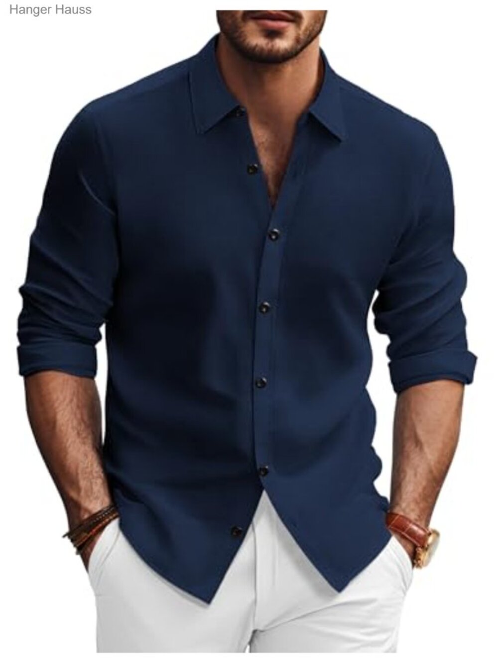 Men's Long Sleeve Button Down Shirt Wrinkle-Free Stretch